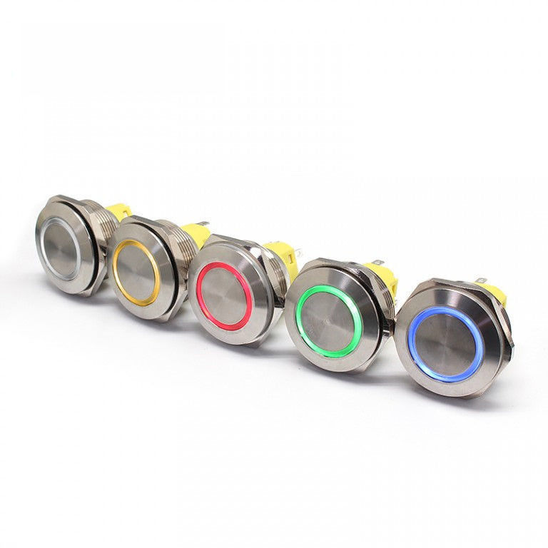 Podświetlane metalowe przełączniki przyciskowe 28 mm Okrągła dioda LED typu pierścieniowego 500 V