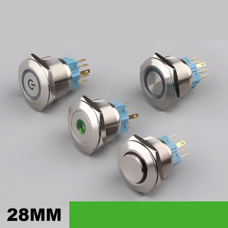 Podświetlane metalowe przełączniki przyciskowe 28 mm Okrągła dioda LED typu pierścieniowego 500 V