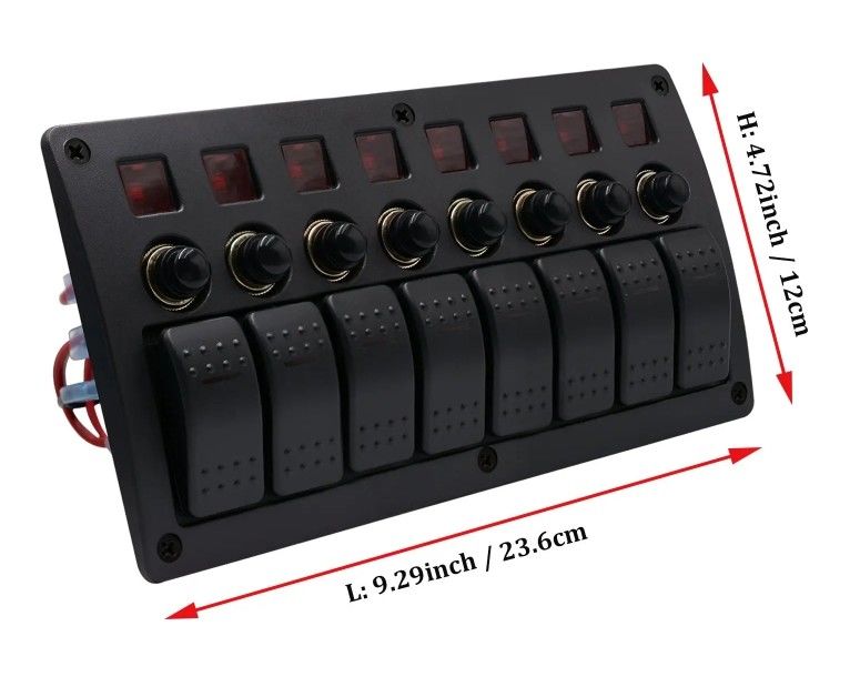 Włączony lub wyłączony Panel przełącznika aluminiowego Rocker wodoodporny 8 Gang 3 Pin Przełącznik obwodowy Ochrona przed przeciążeniem