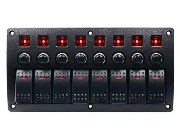 Włączony lub wyłączony Panel przełącznika aluminiowego Rocker wodoodporny 8 Gang 3 Pin Przełącznik obwodowy Ochrona przed przeciążeniem