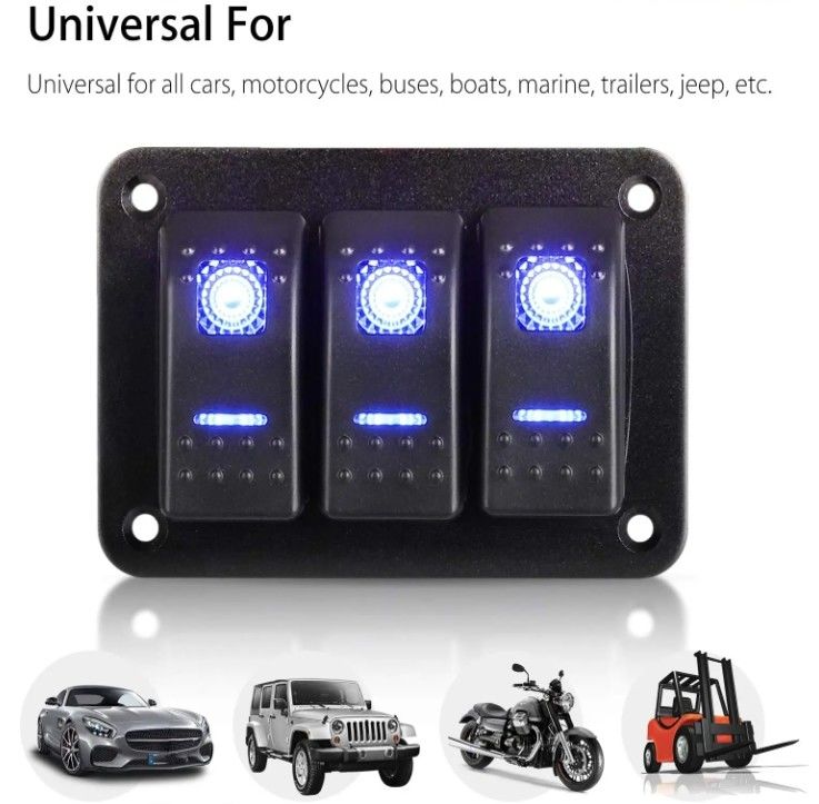 DC 12V 24V Niebieski LED Backlit 3 Gang Aluminium 5 Pin ON Off Panel przełącznika