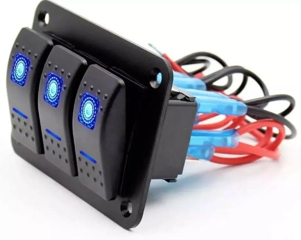 DC 12V 24V Niebieski LED Backlit 3 Gang Aluminium 5 Pin ON Off Panel przełącznika