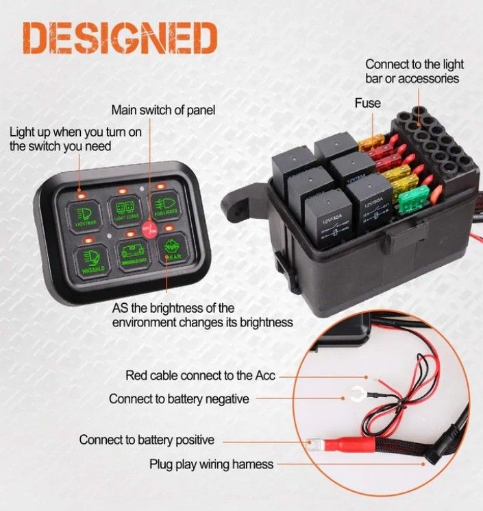 6 Gang 12V Led Switch Panel RGB Kit Automatyczny Universal Light Bar Controller Z APP