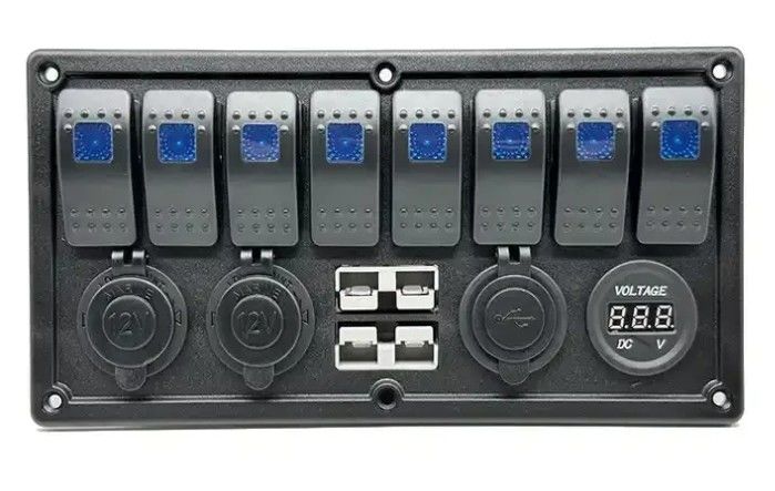 12V 8 Way Gang Rocker Switch Panel z W / 50A podwójnymi wtyczkami Andersona Akcesoria gniazdko zasilania i podwójny USB