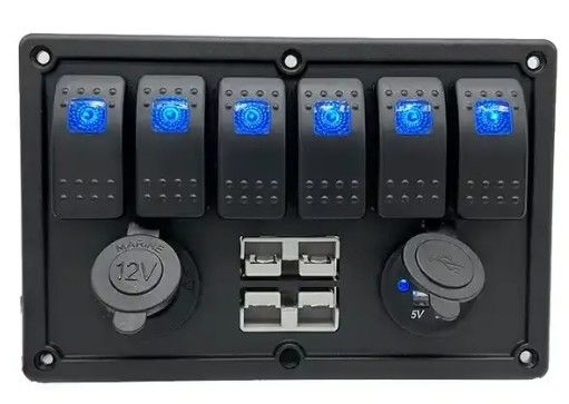 12V 8 Way Gang Rocker Switch Panel z W / 50A podwójnymi wtyczkami Andersona Akcesoria gniazdko zasilania i podwójny USB