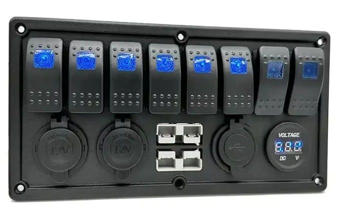12V 8 Way Gang Rocker Switch Panel z W / 50A podwójnymi wtyczkami Andersona Akcesoria gniazdko zasilania i podwójny USB
