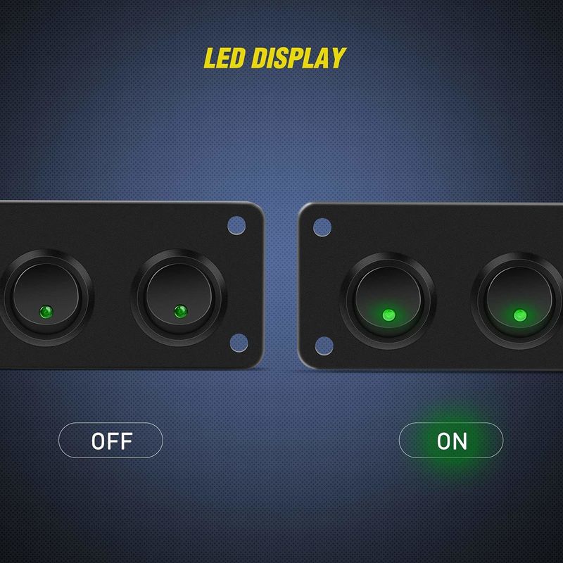 5 Gang Rocker Przełącznik Panel 20A 3 Pin On Off 12V Zielony Przełącznik Przełącznik dla samochodów Ciężarówki Łodzie