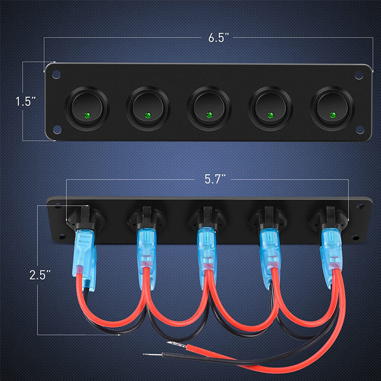 5 Gang Rocker Przełącznik Panel 20A 3 Pin On Off 12V Zielony Przełącznik Przełącznik dla samochodów Ciężarówki Łodzie