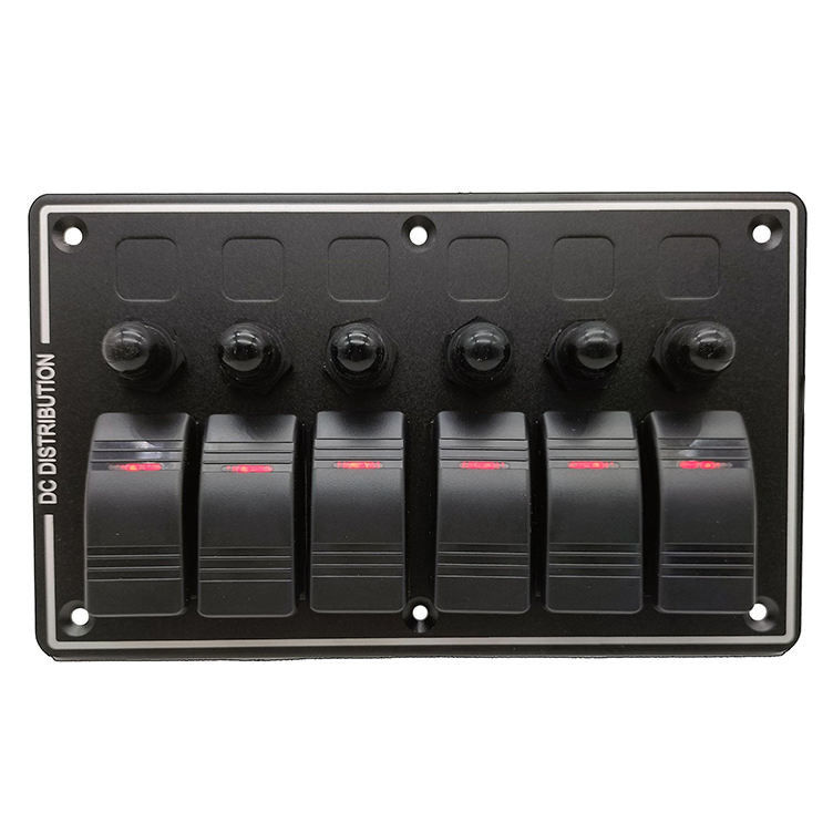 DC 12V 6 Panel przełącznika Gang Rocker z czerwonym światłem LED dla łodzi samochodowych