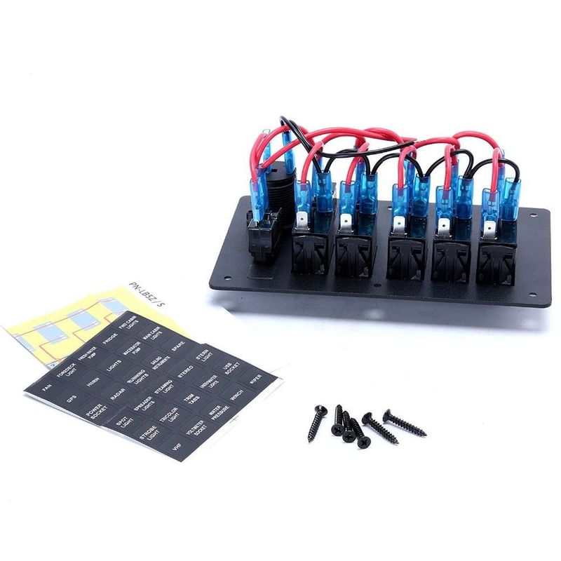 DC 12V 6 Panel przełącznika Gang Rocker z czerwonym światłem LED dla łodzi samochodowych