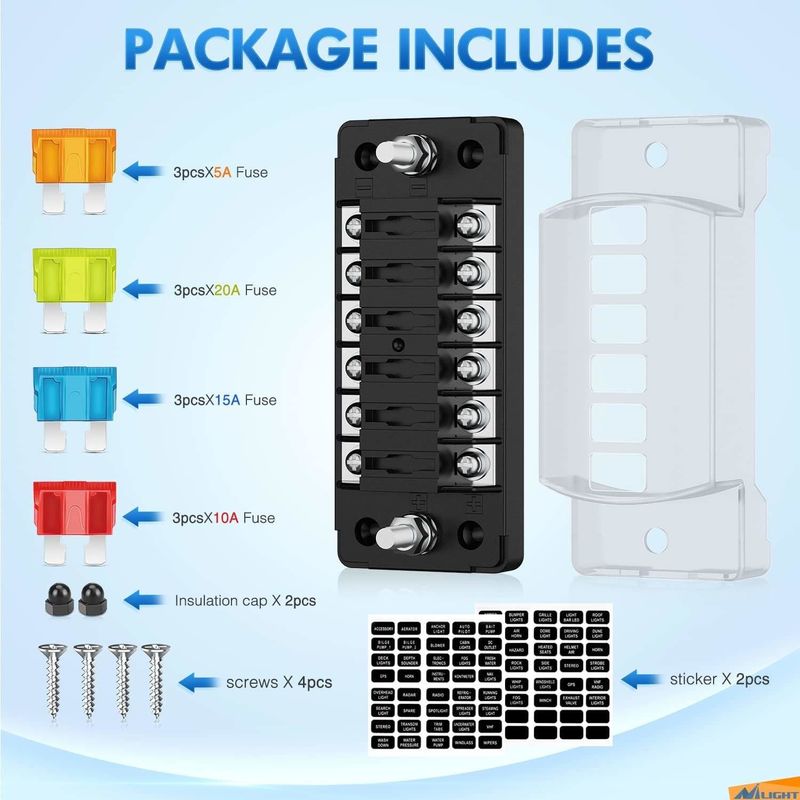 12V-24V DC 6 Way Fuse Block z negatywnym autobusem Atc/Ato Standard Automotive Fuse Boxes