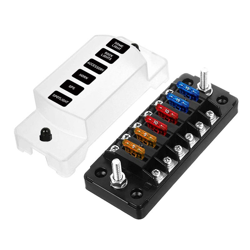 12V-24V DC 6 Way Fuse Block z negatywnym autobusem Atc/Ato Standard Automotive Fuse Boxes